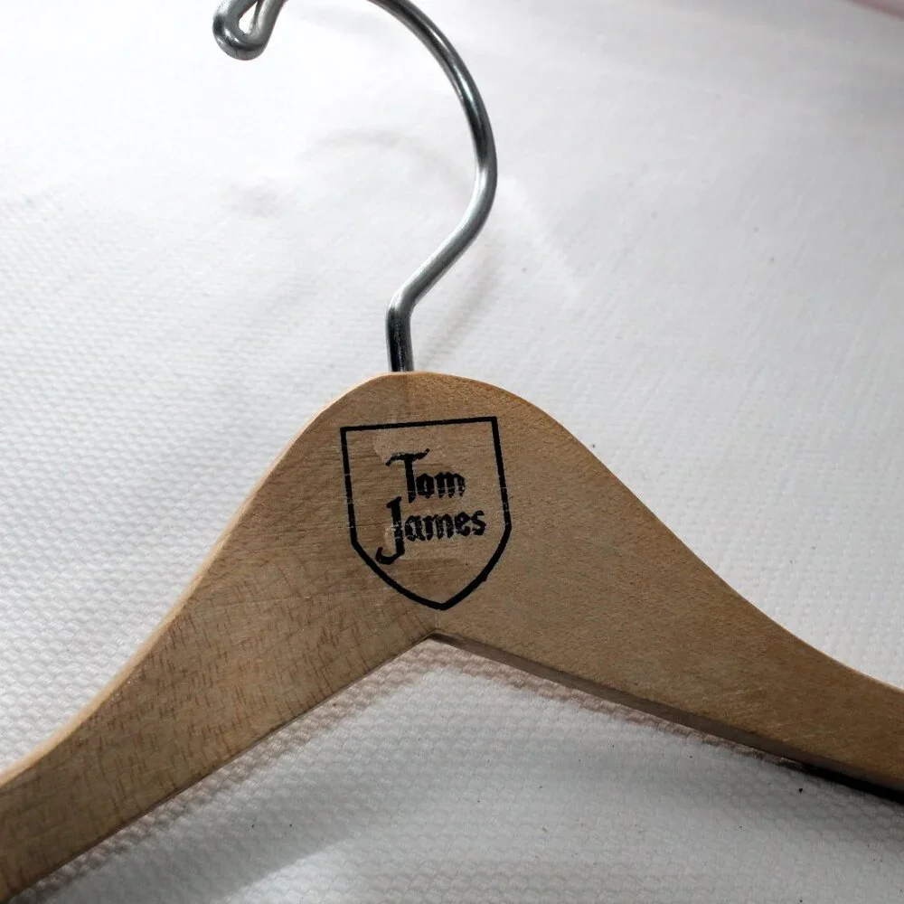 Vintage Tom James Wooden Suit Hanger, J.T. Batts Wishbone Hanger